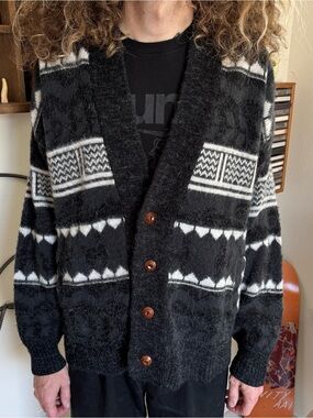 Vintage 80s 90s Alpaca Wool Knit Cardigan w Pockets Tejidos Ruminahui ~ Size XL